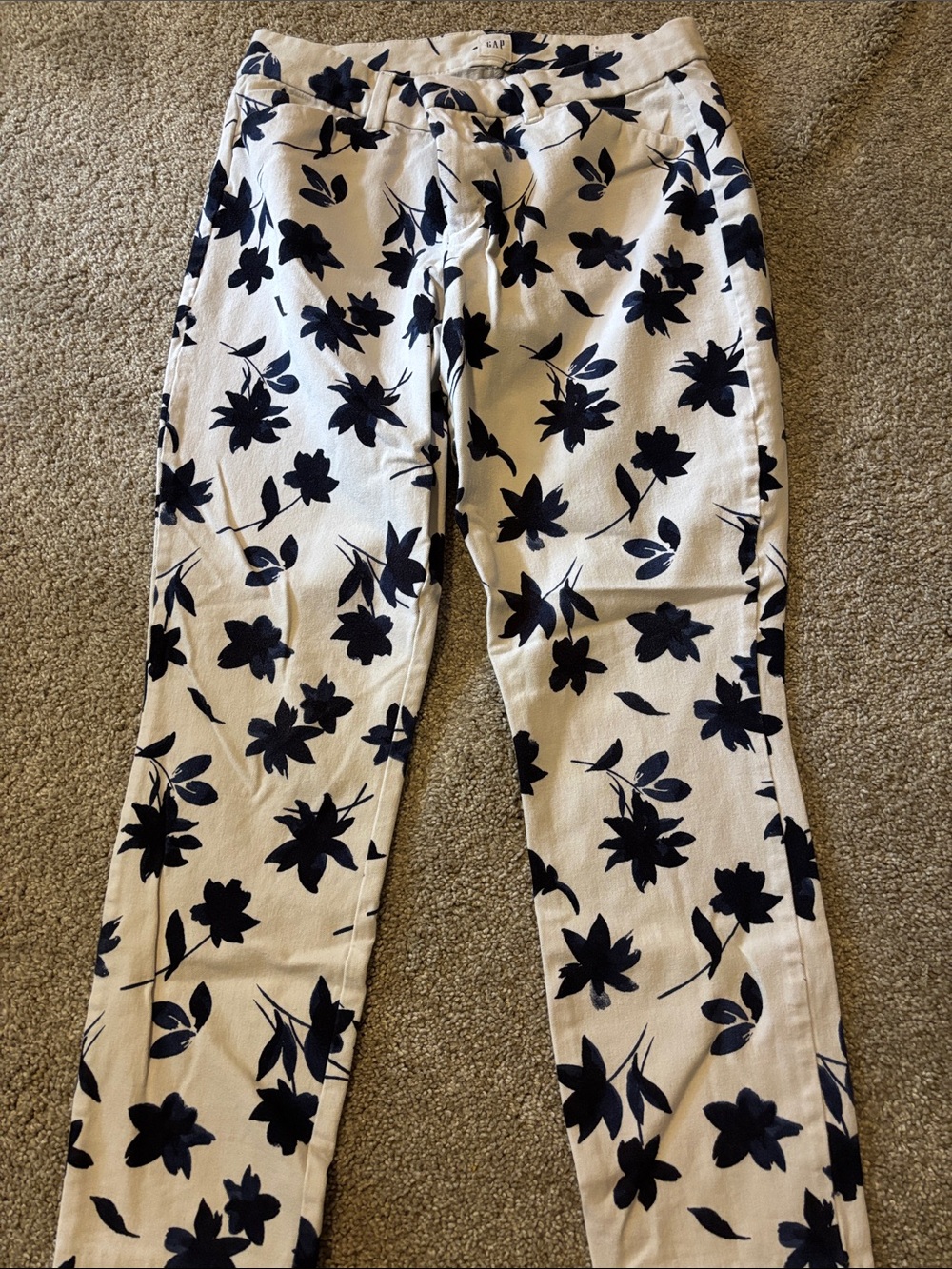 GAP White Pants with Navy Floral Print